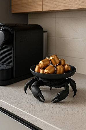 Dekoratif Yengeç Figürü Siyah Pratik Ev Gereçleri Sunum Tabak 16 X 16 Cm