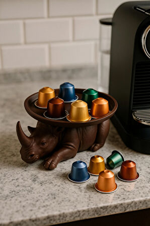 Dekoratif Gergedan Sunumluk Çok Amaçlı Pratik Ev Gereçleri Kahve (Vegan Üretim)