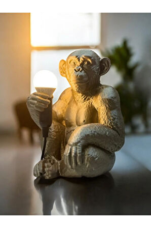 Bronz Renkli Maymun Tasarımlı Dekoratif Lamba Ve Gece Lambası (AMPUL HEDİYEDİR) 35 X 30 Cm