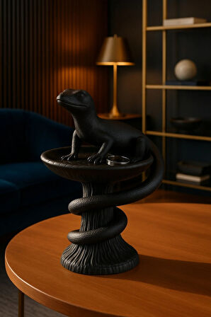 Dekoratif Tasarım Biblo Kertenkele Siyah Özel Hediye 15 X 10 Cm