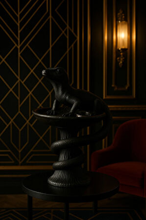 Dekoratif Tasarım Biblo Kertenkele Siyah Özel Hediye 15 X 10 Cm