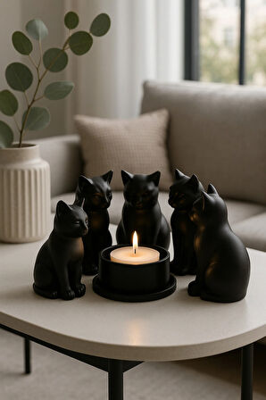 Dekoratif Kediler Ritüel Dinginlik Yoga Mumluk Biblo 14 X 10 Cm