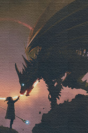 Duvar Örtüsü Ejderhaya El Uzatan Kız Kaliteli Kanvas Duvar Halısı Dekoratif Duvar Örtüsü Ev ve O 4033