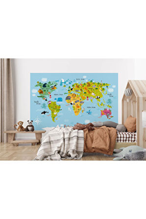 Oxyteez   Çocuk ve Bebek Odası Poster Duvar Kağıdı Hayvanlar Alemi Eğitici Dünya Haritası-1007 1007