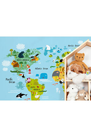 Oxyteez   Çocuk ve Bebek Odası Poster Duvar Kağıdı Hayvanlar Alemi Eğitici Dünya Haritası-1007 1007