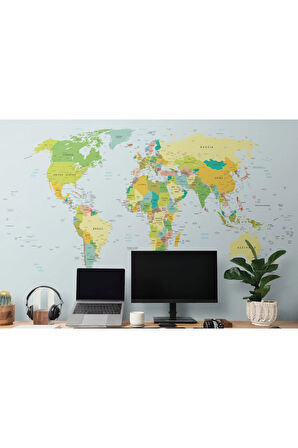 Oxyteez   İngilizce Dünya Haritası Duvar Kağıdı Eğitici Öğretici Detaylı-1032 1032