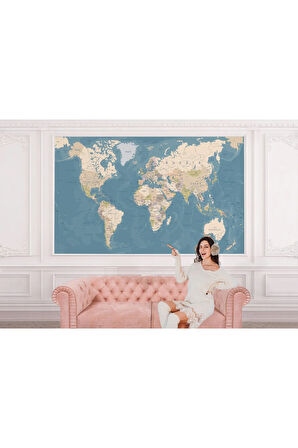 Oxyteez   İngilizce Dünya Haritası Duvar Kağıdı Okyanuslu Eğitici Detaylı-1040 1040