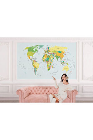 Oxyteez   İngilizce Dünya Haritası Duvar Kağıdı Eğitici Öğretici Detaylı-1041 1041