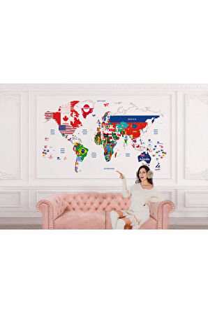 Oxyteez   Bayraklı Dünya Haritası Duvar Kağıdı Eğitici Öğretici Detaylı-1043 1043