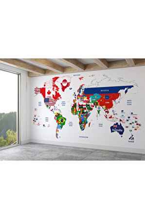 Oxyteez   Bayraklı Dünya Haritası Duvar Kağıdı Eğitici Öğretici Detaylı-1043 1043