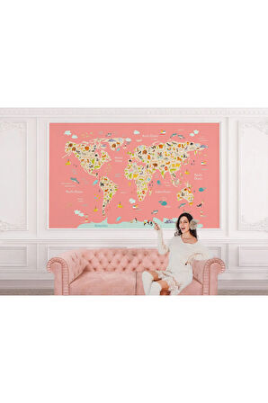 Oxyteez   Kız Çocuğu Bebek Odası Hayvan Figürlü Dünya Haritası Duvar Kağıdı -1045 1045