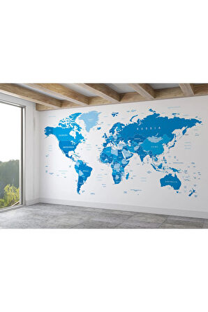 Oxyteez   Mavi İngilizce Dünya Haritası Duvar Kağıdı -1051 1051