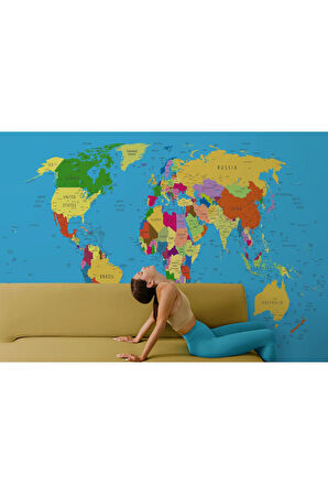 Oxyteez   İngilizce Dünya Haritası Duvar Kağıdı Eğitici Öğretici Detaylı-1058 1058
