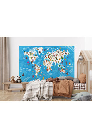 Oxyteez   Çocuk Odası Duvar Kağıdı Hayvan Desenli Eğitici Öğretici Duvar Kağıdı-1074 1074