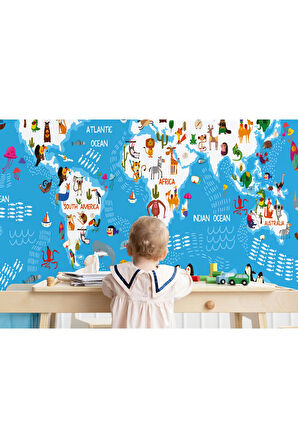 Oxyteez   Çocuk Odası Duvar Kağıdı Hayvan Desenli Eğitici Öğretici Duvar Kağıdı-1074 1074