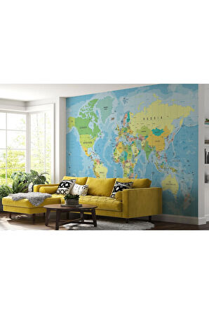 Oxyteez   İngilizce Dünya Haritası Duvar Kağıdı Okyanuslu Eğitici Detaylı-1079 1079