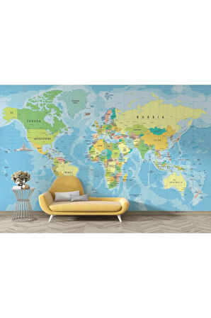 Oxyteez   İngilizce Dünya Haritası Duvar Kağıdı Okyanuslu Eğitici Detaylı-1079 1079