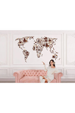 Oxyteez   Kahve Coffee Temalı Dünya Haritası Dekoratif Duvar Kağıdı-1087 1087