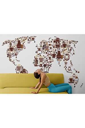 Oxyteez   Kahve Coffee Temalı Dünya Haritası Dekoratif Duvar Kağıdı-1087 1087