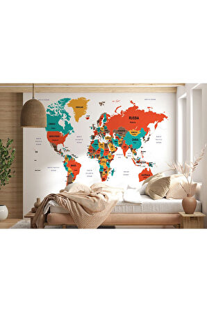 Oxyteez   Dünya Haritası Duvar Kağıdı Ülke ve Başkentli İngilizce Dünya Haritası-1517 1517