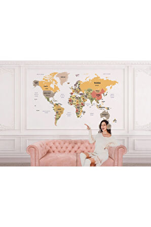 Oxyteez   Dünya Haritası Duvar Kağıdı Ülke ve Başkentli İngilizce Dünya Haritası-1529 1529