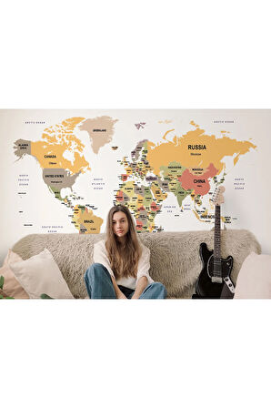 Oxyteez   Dünya Haritası Duvar Kağıdı Ülke ve Başkentli İngilizce Dünya Haritası-1529 1529