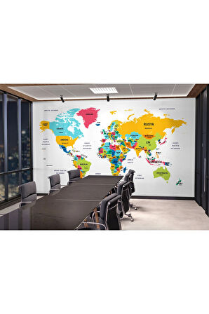 Oxyteez   Türkçe Dünya Haritası Dekoratif Duvar Kağıdı Ülke ve Başkentli Duvar Kağıdı-1542 1542