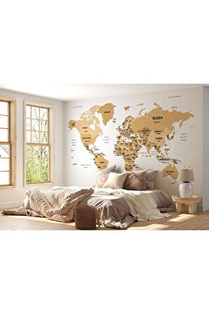 Oxyteez   Dünya Haritası Dekoratif Duvar Kağıdı Ülke ve Başkentli -1549 1549