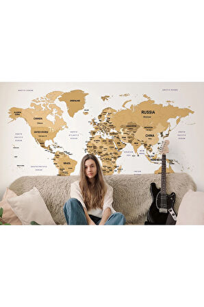Oxyteez   Dünya Haritası Dekoratif Duvar Kağıdı Ülke ve Başkentli -1549 1549