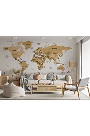 Oxyteez   Dünya Haritası Dekoratif Duvar Kağıdı Ülke ve Başkentli -1549 1549
