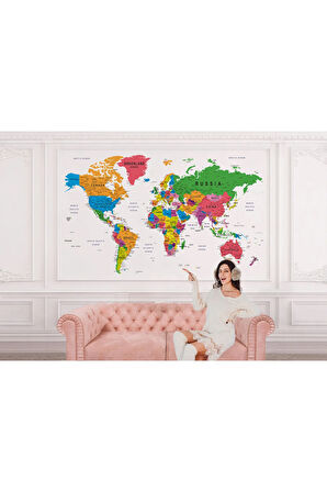 Oxyteez   Dünya Haritası Duvar Kağıdı Ülke ve Başkentli İngilizce Dünya Haritası-1572 1572
