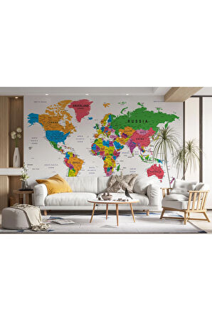 Oxyteez   Dünya Haritası Duvar Kağıdı Ülke ve Başkentli İngilizce Dünya Haritası-1572 1572