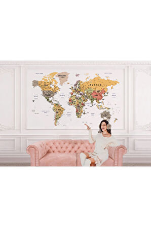 Oxyteez   Dünya Haritası Duvar Kağıdı Pastel Tonlar İngilizce Eğitici Dünya Haritası-1585 1585
