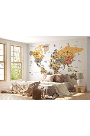 Oxyteez   Dünya Haritası Duvar Kağıdı Pastel Tonlar İngilizce Eğitici Dünya Haritası-1585 1585