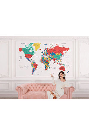 Oxyteez   Detaylı İngilizce Dünya Haritası Duvar Kağıdı -1591 1591