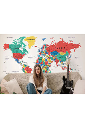 Oxyteez   Detaylı İngilizce Dünya Haritası Duvar Kağıdı -1591 1591