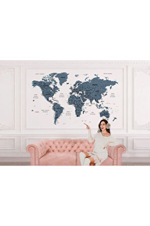 Oxyteez   Türkçe Dünya Haritası Dekoratif Duvar Kağıdı Son Derece Detaylı-1615 1615