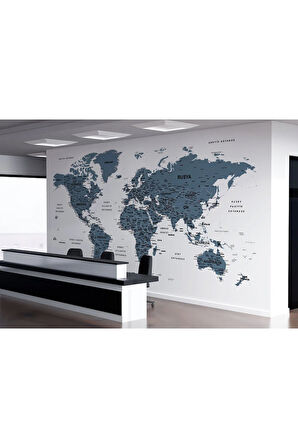 Oxyteez   Türkçe Dünya Haritası Dekoratif Duvar Kağıdı Son Derece Detaylı-1615 1615