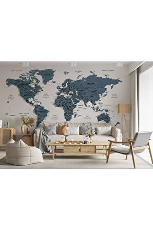 Oxyteez   Türkçe Dünya Haritası Dekoratif Duvar Kağıdı Son Derece Detaylı-1615 1615