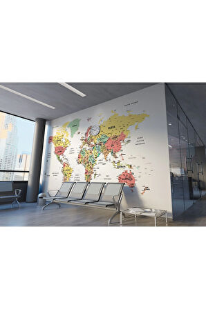 Oxyteez   Türkçe Dünya Haritası Dekoratif Duvar Kağıdı Son Derece Detaylı-1626 1626