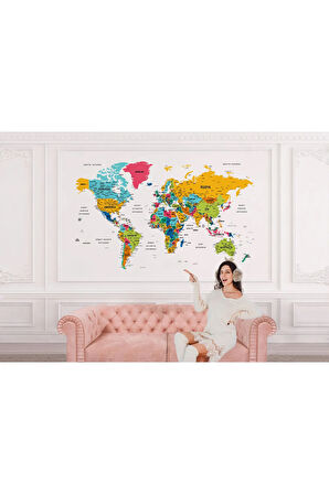 Oxyteez   Türkçe Dünya Haritası Dekoratif Duvar Kağıdı Son Derece Detaylı-1628 1628