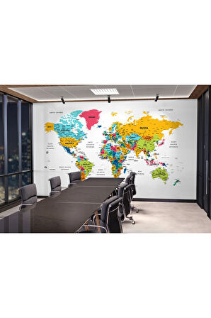 Oxyteez   Türkçe Dünya Haritası Dekoratif Duvar Kağıdı Son Derece Detaylı-1628 1628