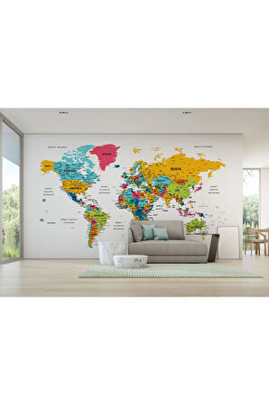 Oxyteez   Türkçe Dünya Haritası Dekoratif Duvar Kağıdı Son Derece Detaylı-1628 1628