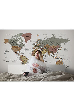 Oxyteez   Türkçe Dünya Haritası Dekoratif Duvar Kağıdı Son Derece Detaylı-1634 1634