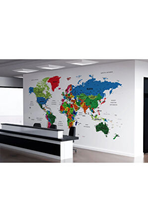 Oxyteez   Türkçe Dünya Haritası Dekoratif Duvar Kağıdı Son Derece Detaylı-1635 1635