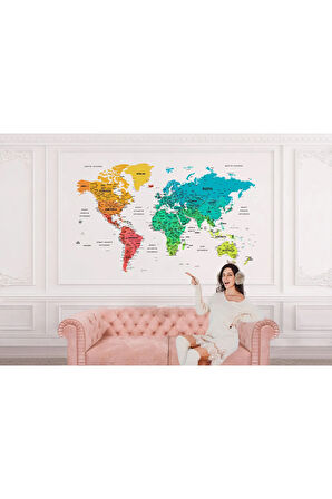 Oxyteez   Türkçe Dünya Haritası Dekoratif Duvar Kağıdı Son Derece Detaylı-1638 1638