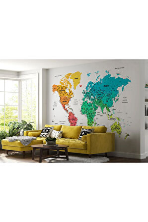 Oxyteez   Türkçe Dünya Haritası Dekoratif Duvar Kağıdı Son Derece Detaylı-1638 1638
