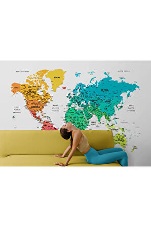 Oxyteez   Türkçe Dünya Haritası Dekoratif Duvar Kağıdı Son Derece Detaylı-1638 1638