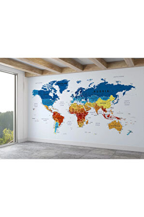 Oxyteez   Dünya Haritası Duvar Kağıdı Ülke ve Başkentli İngilizce Dünya Haritası-1642 1642