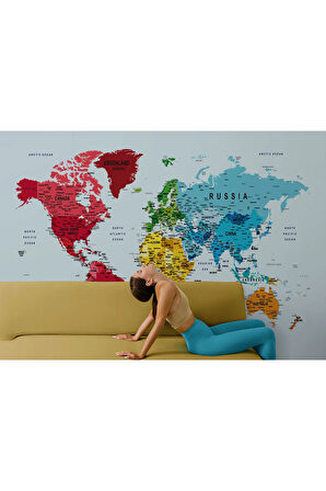 Oxyteez   Dünya Haritası Duvar Kağıdı Detaylı Ülke ve Başkentli İngilizce Dünya Haritası-1700 1700